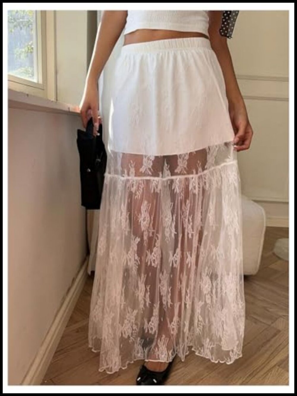 Women's Lace Maxi Skirt High Waisted A-Line Ruffle Flowy Y2K Renaissance Fairy - Picture 2 of 6
